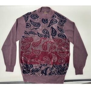 Cigar Couture Mens L Mock Neck Paisley Velour Sweater LongSleeve Pullover Purple